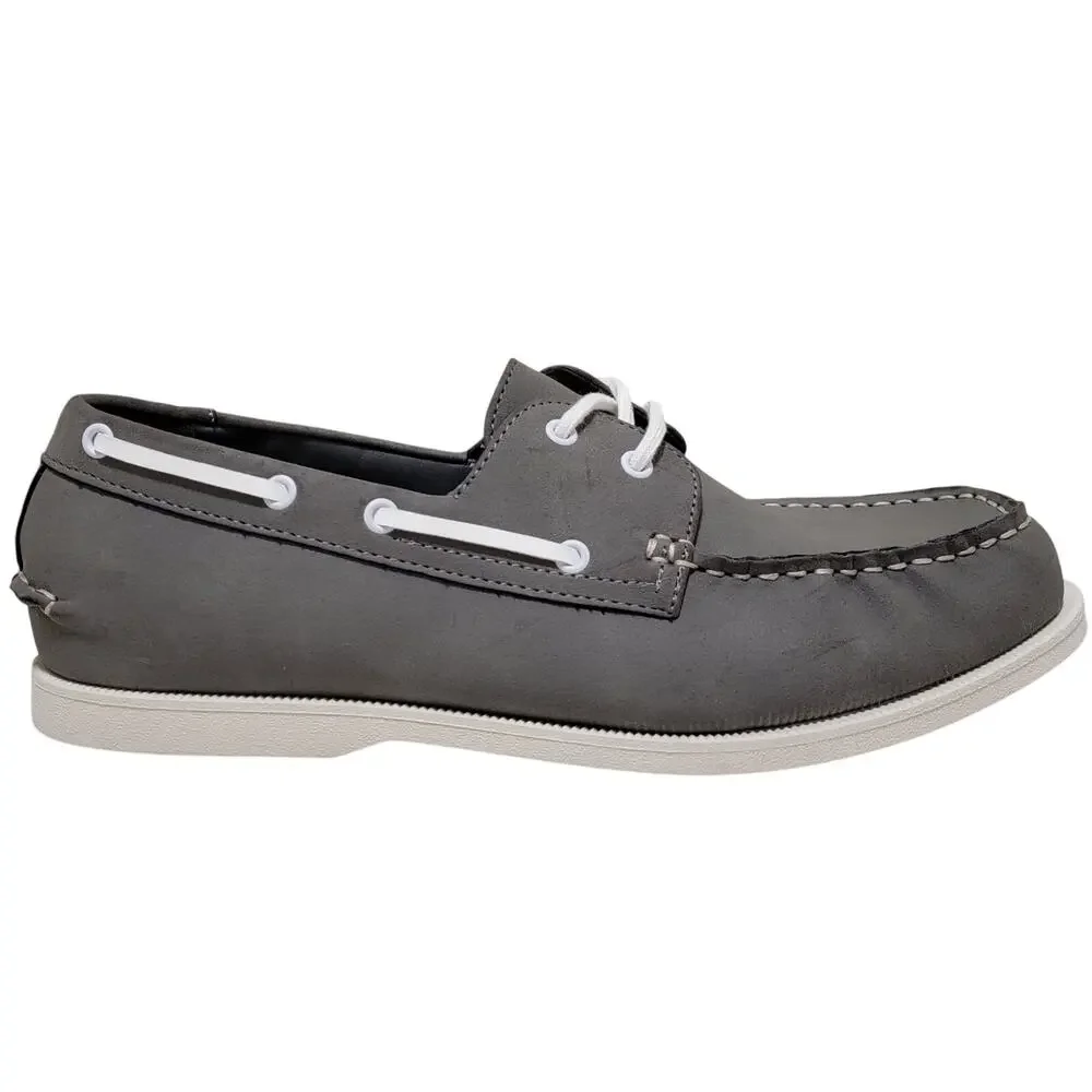 Club Room Men Elliot 2-Eye Casual Boat Shoes Size US 10M Grey Faux Leather